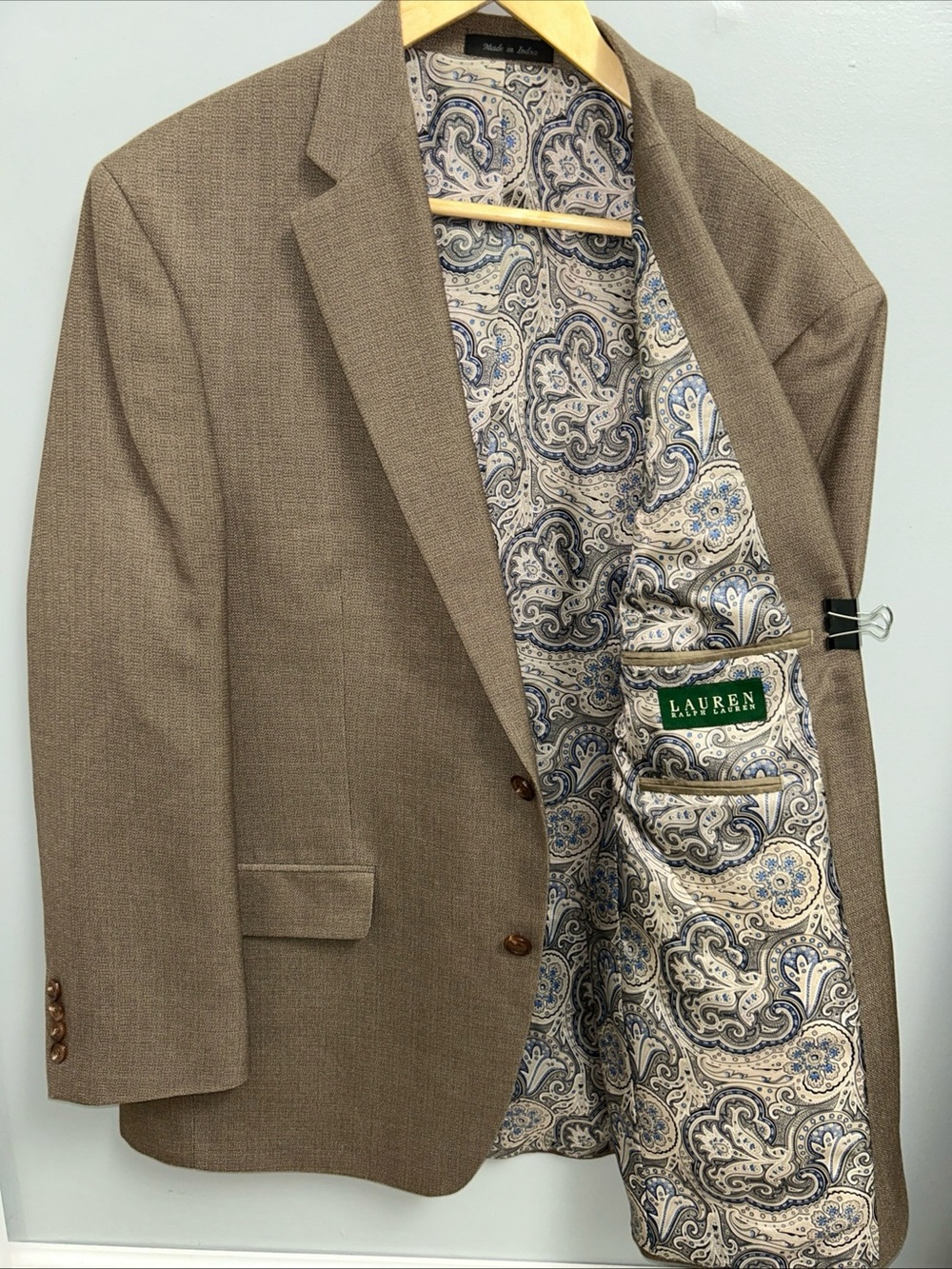 Lauren Ralph Lauren Men’s 42R Taupe Blazer Sportcoat Paisley Lined Jacket